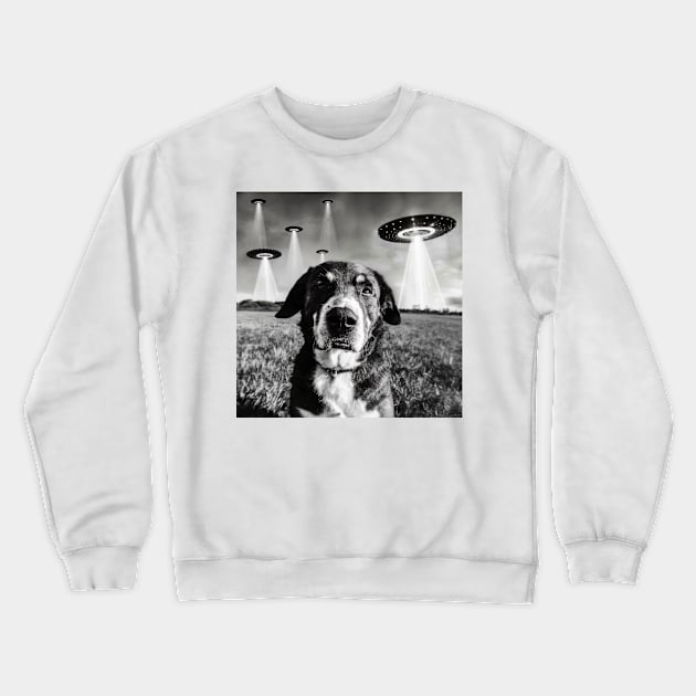 Dog Selfie With Aliens UFO Crewneck Sweatshirt by Megadorim